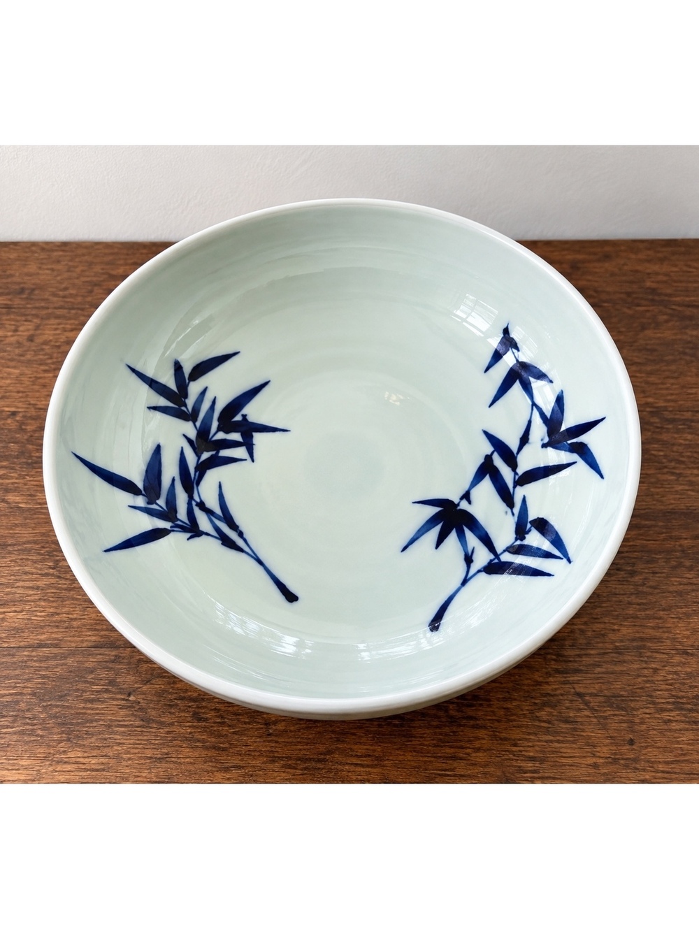 Vintage Japanese Celadon 13” Bowl Blue Bamboo Kotobuki Longevity Mark